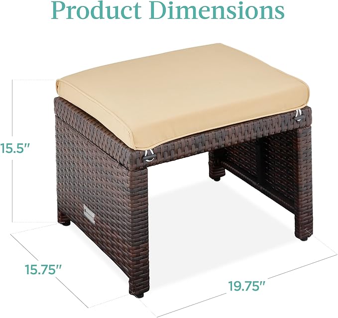 Best Choice Products Set of 2 Wicker Ottomans, Multipurpose Outdoor Furniture for Patio, Backyard, Additional Seating, Footrest, Side Table w/Removable Cushions, Steel Frame - Brown/Tan