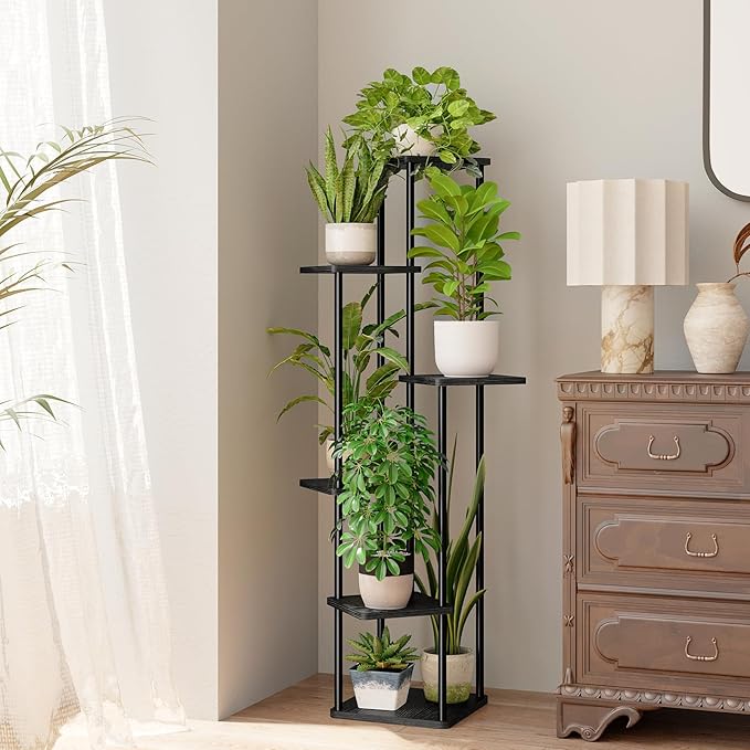 Bamworld Tall Plant Stand Indoor 6 Tier Plant Holder for Multiple Plants Corner Shelf Stand for Patio Garden Balcony Living Room Bedroom Dark Brown