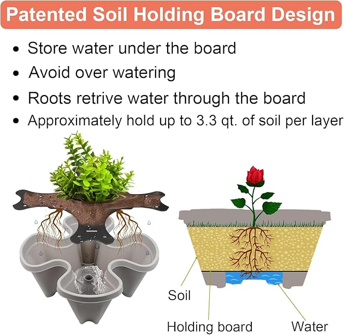 Vertical Planter 4 Tier Stackable Planters Garden Planters Strawberry Herb Flower and Vegetable Planter Indoor Outdoor Gardening Pots with Removable Wheels and Tools