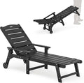 LUE BONA Outdoor Chaise Lounge, HDPS Chaise Lounger, 5 Positions Adjustable Lounge Chairs, Pool Lounge Chair with Wheels for Poolside, Backyard, Black