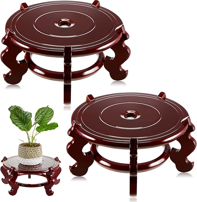 Geetery 2 Pcs 4 to 12 in Wooden Plant Stands Indoor Chinese Oriental Plant Stand for Vase Fishbowl Flower Pot Lamp Redwood Base Vintage Display Rack Decor(12 Inch)