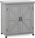 Outdoor Potting Bench with Storage Cabinet and Metal Top, Wood Workstation for Outdoor Patio, Garden (Classic Grey, 31x17x36‘’)