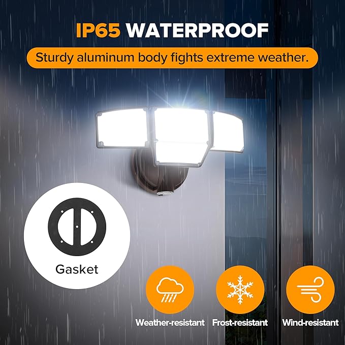 LUTEC 80W Dusk to Dawn Flood Lights Outdoor, 9000LM Super Bright LED Security Light with Photocell, IP65 Waterproof, 5000K Daylight, Hardwired 4 Heads Floodlight for Garage, Yard, Patio (Brown)