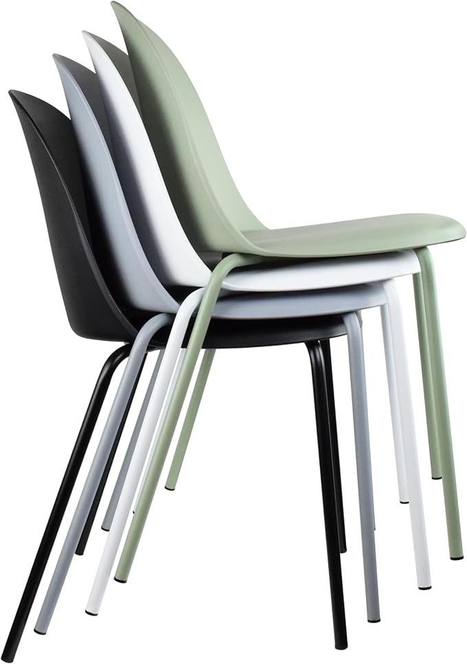 2xhome Modern Stackable Armless Dining Chair | Plastic Shell Seat with Metal Legs | Indoor or Outdoor Use | Home Kitchen Patio (4, Grey, No Padding)