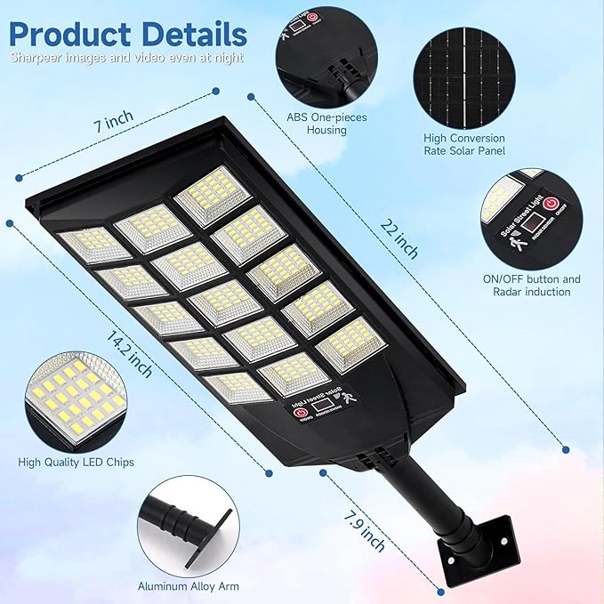 Solar Lights Outdoor Waterproof, Dusk to Dawn Solar Street Light with Remote Control, Motion Sensor Security Light for Outside Garden Yard Parking Lot, Oudoor Flood Lights, 1PACK