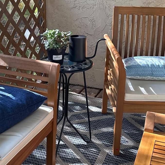 LIFFY Outdoor Side Table,12" Indoor Small Round Glass Tabletop Accent Table with Metal Frame, Home Decorative Plant Stand & End Table Outside for Patio, Garden, Yard, Kitchen, Porch