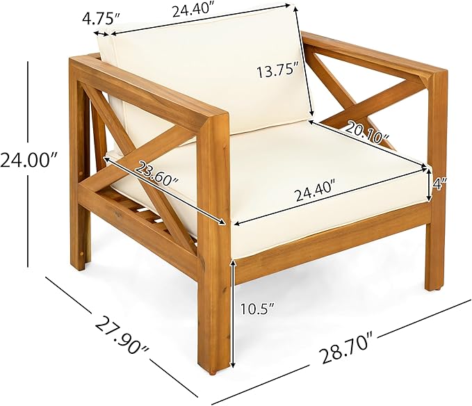 Merax Outdoor 4-Piece Acacia Wood Conversation Set - Patio 3-Seat Loveseat Sofa w/Coushion, 2 Armchair and Round Coffee Table for Backyard, Lawn, Balcony, Beige + Teak