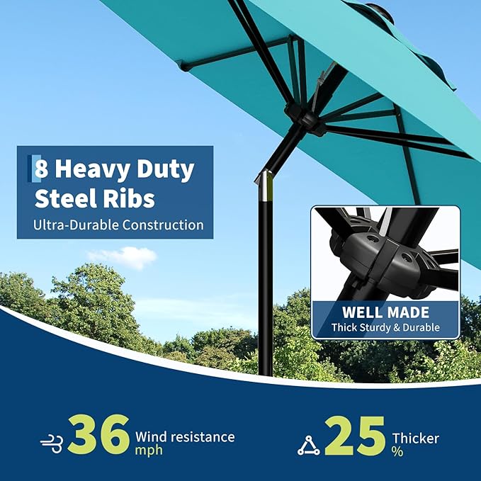 Garvee 9FT Patio Umbrella - Outdoor Table Umbrella with Smooth Crank Lift, Push Button Tilt and 8 Sturdy Ribs - Market Umbrella UV Protection Waterproof for Pool, Deck, Yard, Garden -Sky Blue