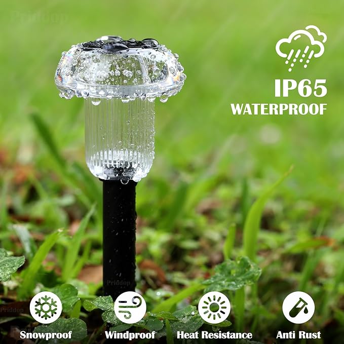 Solar Lights Outdoor Pathway Waterproof 8 Pack Color Changing LED Acrylic Mushroom Decorative Garden Lights for Yard Landscape Patio Outside Decorations