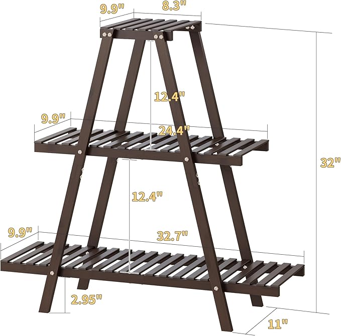 Plant Stand Indoor, Outdoor bamboo Plant Rack for Multiple Plants, 3 Tier 8 Potted Flower Holder Ladder,Plant Shelf Ladder Table Plant Pot Stand for Living Room, Patio, Balcony (Brown)