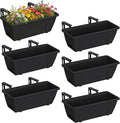 CADUKE 6 PCS Railing Planter Boxes, Black Planter Boxes with Adjustable Bracket, 17 Inch Deck Rail Planters for Outdoor Plants, Flower Pots for Balcony Garden Decor