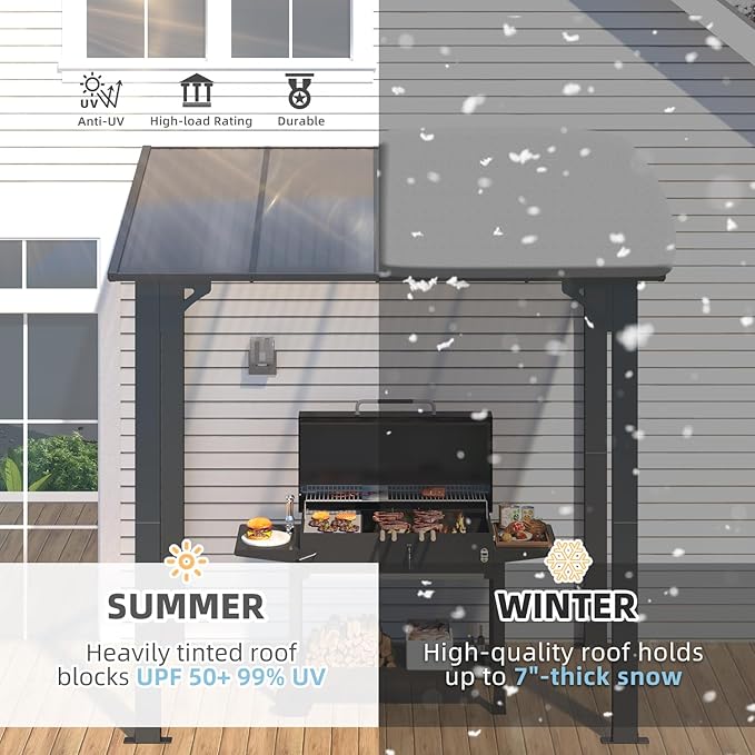 AECOJOY 8' x 5' Grill Gazebo Outdoor Pergola for Patio, 5x8 Lean to Hard Top Grill Gazebo Shelter Pergolas and Gazebos Clearance with Roof, Small Wall-Mounted Heavy Duty Awnings for Patio, Decks