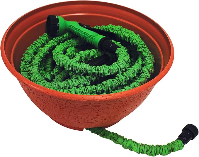 EMSCO Expandable Hose Hider – Expandable Hose Storage Pot – Rustic Terra Cotta
