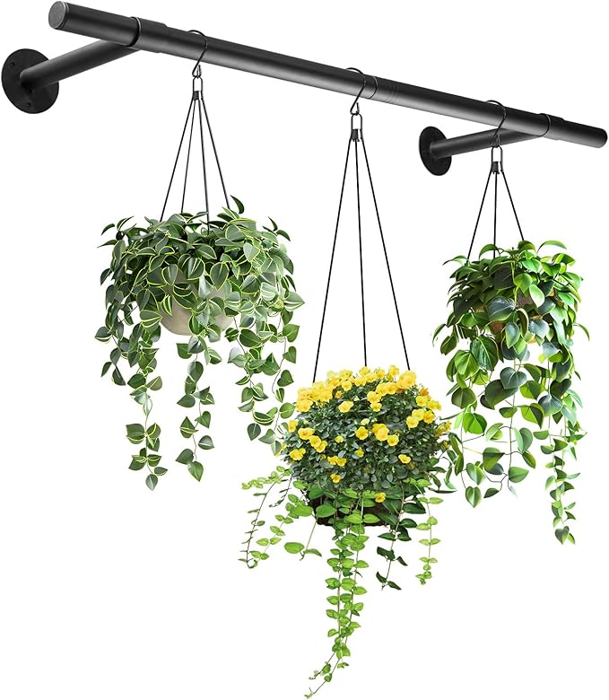 Hanging Planters Rod – Plant Hanger Indoor for Window Ceiling, Hanging Plant Shelf for Wall Planter House Plants, Plant Shelves Metal Holder Bar 47.5In (Pots, plants, chains not included)