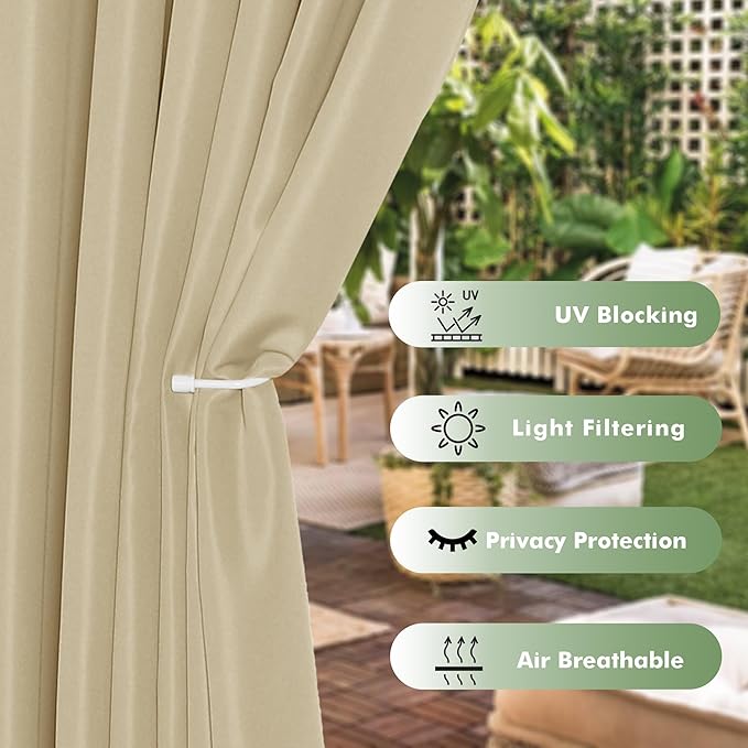 HolidayIdeas Outdoor Curtains for Patio Waterproof, 6 Panels - 54x84 Inches - Weatherproof Privacy Outsides Curtains for Cabana Porch Pergola, Sunlight & UV Blocking (Cream, Grommet Top)