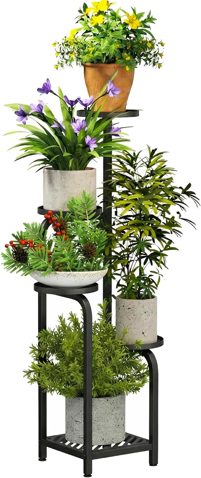 TOSKING 5 Tier Tall Plant Stand Indoor Outdoor, Heavy Duty Corner Shelf for Plants & Decor, Space Saving 3.9FT Metal Flower Pot Stand for Balcony, Garden, Living Room, Patio (Black, 47in)