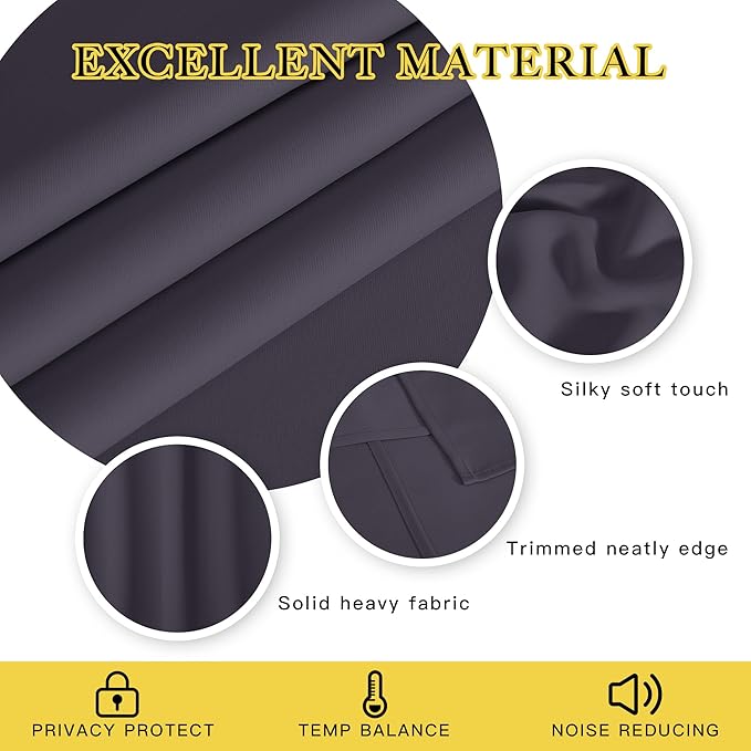 NICETOWN Blackout Window Curtain 90 inch Length - Room Darkening Thermal Insulated Grommet Large Window Treatment Light Blocking for Bedroom/Doorway (Greyish Purple, 1 Panel, W52 x L90)