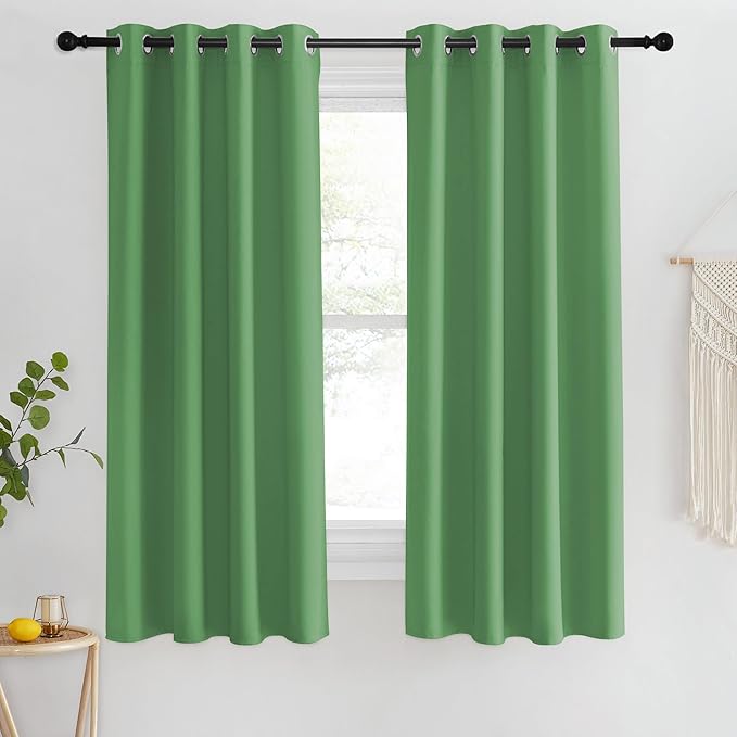 NICETOWN Blackout Short Curtain 63 inches Long for Windows, Thermal Insulated Curtain Grommet Room Darkening Window Treatment for Bedroom/Living Room, 1 Panel, W46 x L63, Froest Green
