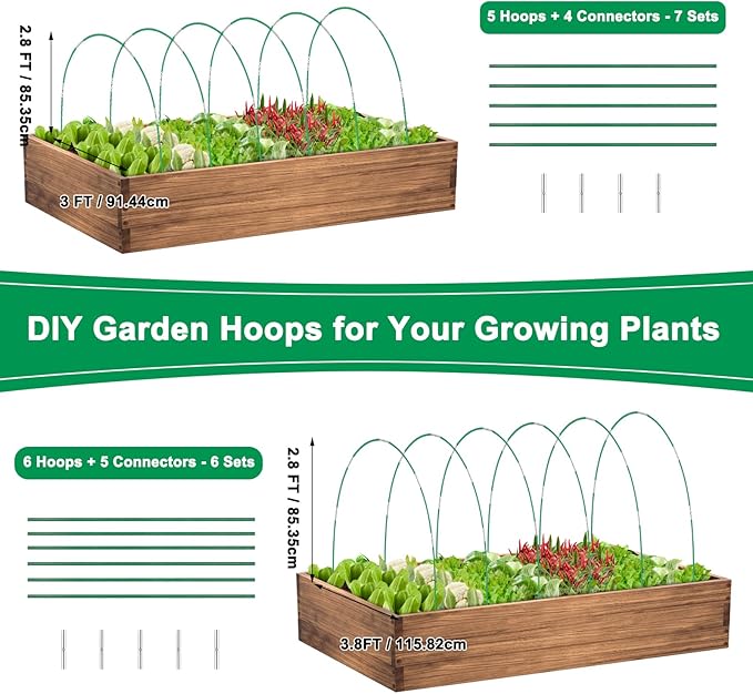 Greenhouse Hoops Grow Tunnel, 6 Sets of 8FT Long Garden Hoops for Raised Beds, Rust-Free Fiberglass Support Hoops Frame for Garden Netting, DIY Plant Support Garden Stakes for Row Cover, 36 Pcs