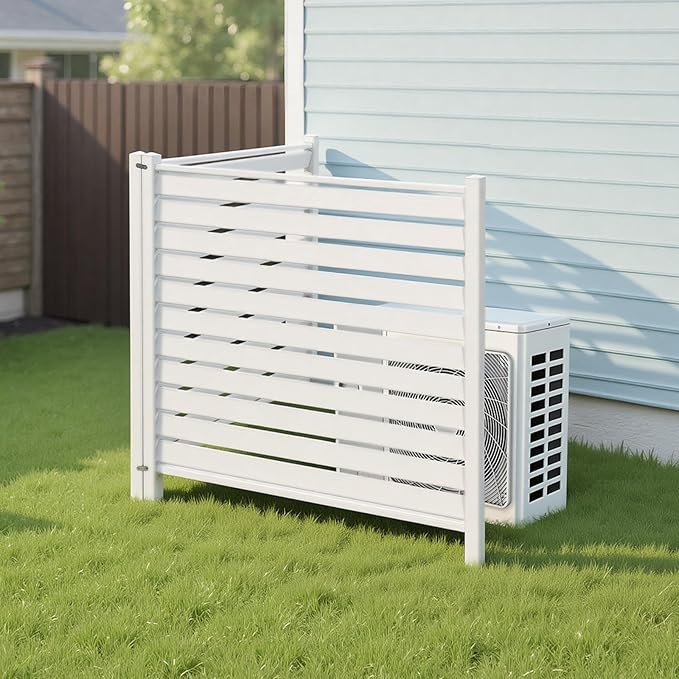 VEVOR 48" W x 48" H Vinyl Fence Panels, Air Conditioner Fence, Outdoor Privacy Screens for Trash Can, Pool Equipment Enclosure, Privacy Screen Kit Louvered Panels (2 Panels)