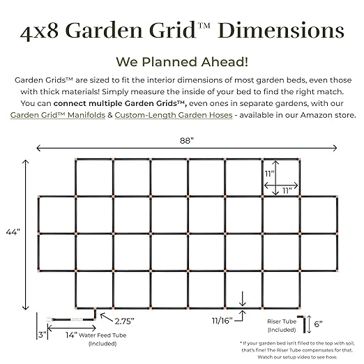 Garden Grid Watering System | Raised Garden Bed Drip Irrigation System – But Better | Pre-Assembled, Waters Every Plant Evenly, 2-Minute Setup | Square Foot Gardening Grid | US-Made (Cornerless, 4x8)