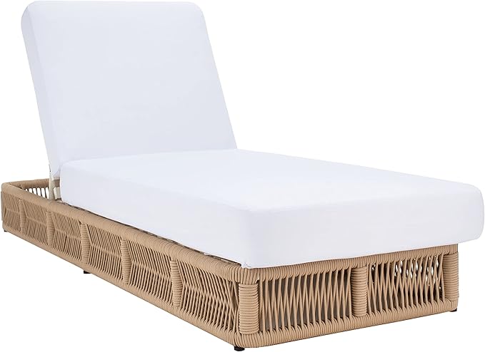 SAFAVIEH Outdoor Collection Gillian Tan Rope/White Cushion Chaise Lounge Chair (PAT7527A)