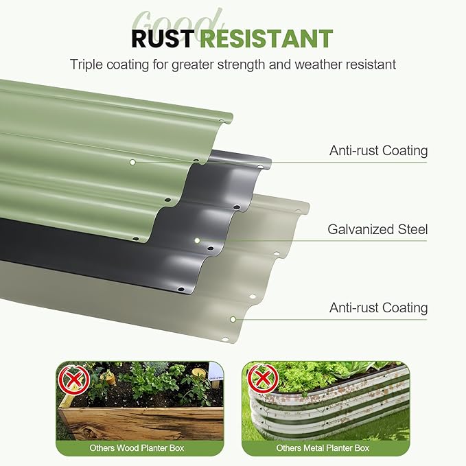 2Pcs 3-in-1 Adjustable Raised Garden Bed Kit | Galvanized Planter Boxes for Vegetables, Flowers | 12" Tall, Multiple Sizes (4x2x1ft, 3x3x1ft, 5x1x1ft) | Outdoor Metal Raised Bed for Gardening, , Green