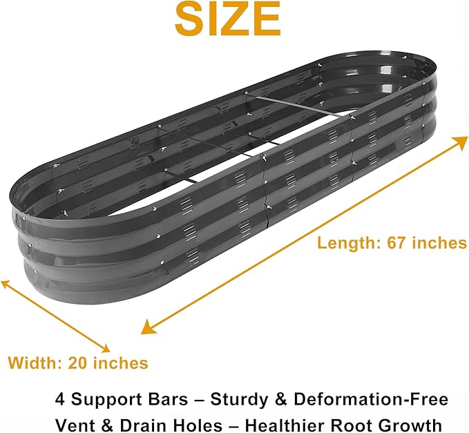 GADI 67-Inch Raised Garden Bed, Metal Planter Box for Vegetables and Flowers, Large Outdoor Gardening Kit, Easy DIY Assembly, Weather-Resistant & Rust-Proof