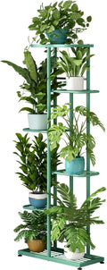 LINZINAR Plant Stand Metal 6 Tier 7 Potted Multiple Flower Pot Holder Shelf Indoor Outdoor Planter Display Shelving Unit for Patio Garden Corner Balcony Living Room (6 Tier 7 Potted, Light Green)