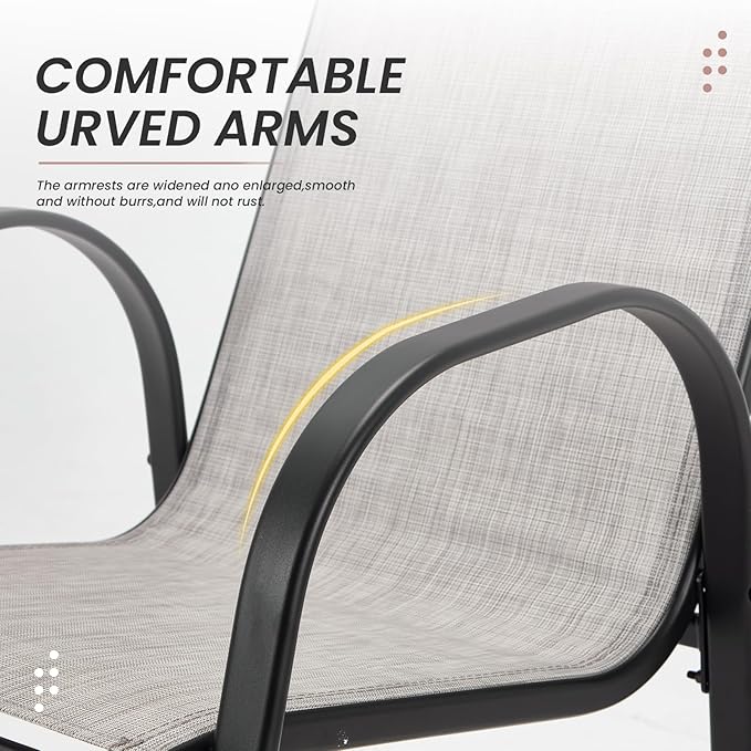 HOMREST Outdoor Bar Height Stools Set of 4,High Back Patio Chairs with Armrests,Textilene Chairs with Breathable Fabric & Metal Frame for All Weather,Light Grey