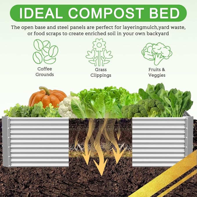 2 Pack Tall 8x3FT Corrugated Galvanized Steel Raised Garden Bed Outdoor, Metal Above Ground Garden Bed for Vegetables and Flowers, Rectangle Raised Beds for Gardening