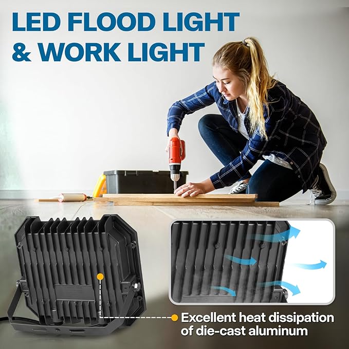 1 Pack LED Flood Lights Outdoor, 50W 5000LM Super Bright Floodlight Outside Work Light with 5.9FT Plug, IP65 Waterproof 6000K Outdoor LED Flood Light for Garage, Yard, Lawn, Garden