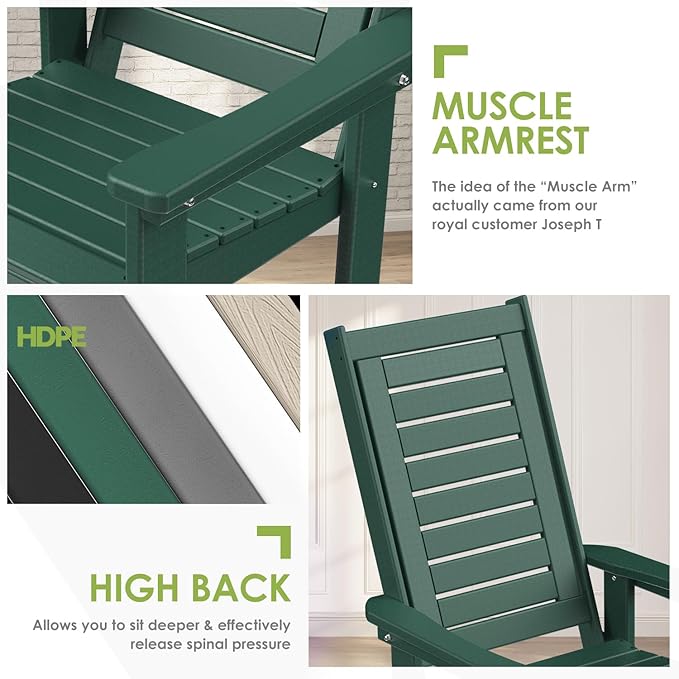 GREENVINES Outdoor Rocking Chairs | Set of 2 | Porch Rocker | HDPE Plastic | Forest | Oversized Rockers | High Back | Big & Tall | Ladder Back | for Patio Outside Backyard Balcony Garden