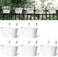 Dahey 10.5 Inch Metal Iron Hanging Flower Pots for Railing Fence Hanging Bucket Pots Countryside Style Window Flower Plant Holder with Detachable Hooks Home Decor,White,5 Pcs