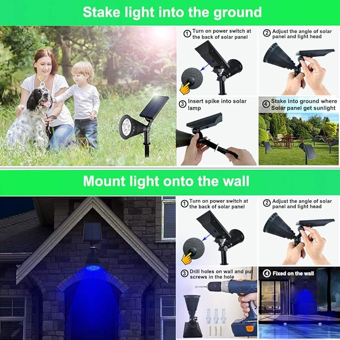 Outdoor Spotlights - 4 LED 2-in-1 Auto On/Off Solar Inground Lights for Patio Yard Garden Driveway Pathway (2 Pack, Blue)