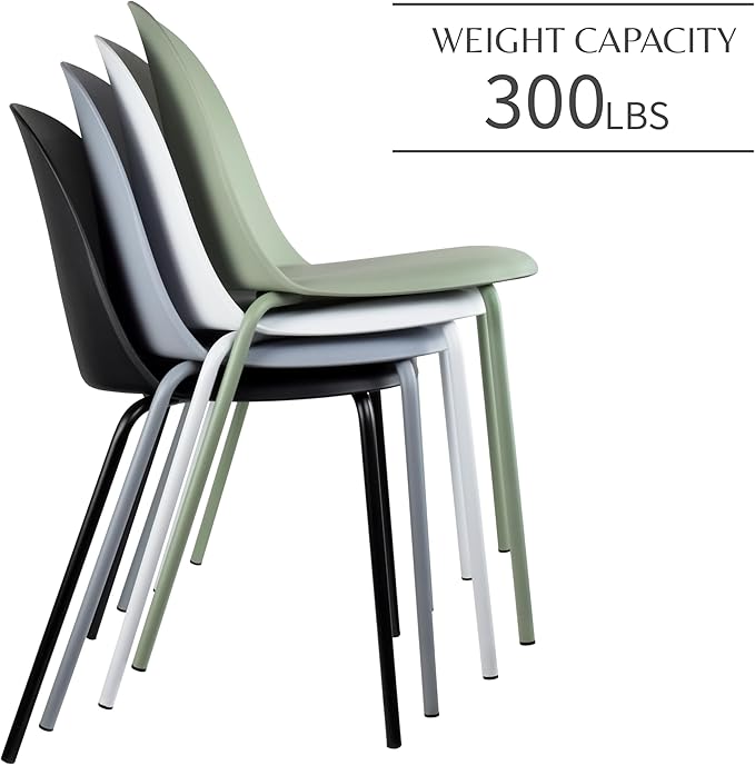 2xhome Modern Stackable Armless Dining Chair | Plastic Shell Seat with Metal Legs | Indoor or Outdoor Use | Home Kitchen Patio (1, Green, No Padding)