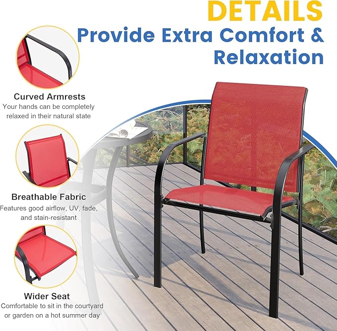 VICLLAX Patio Table and Chair Set of 4, All Weather Metal Round Outdoor Dining Furniture Set-40.6" Round Outdoor Table and Chairs, Black Tabletop