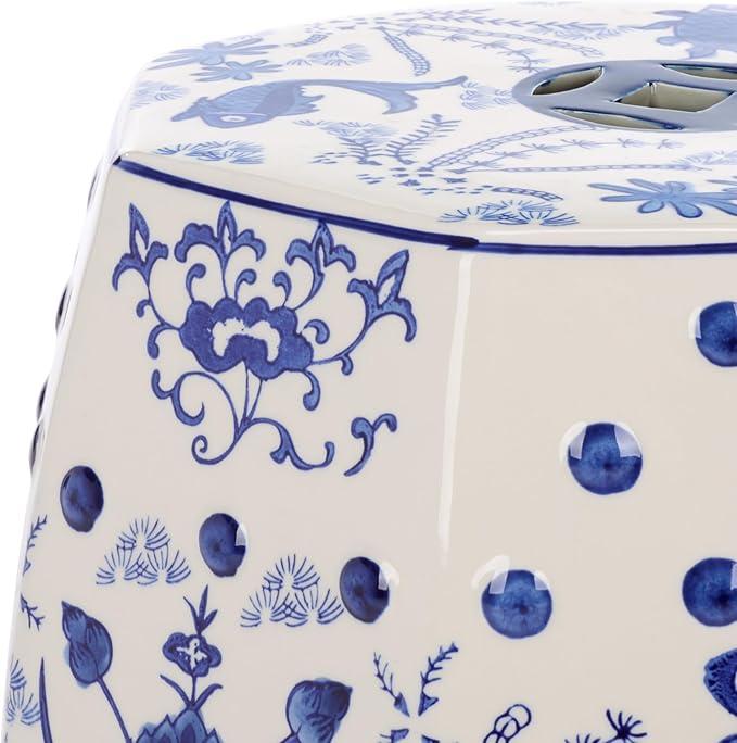 Safavieh Castle Gardens Collection Glazed Ceramic Blue Cloud 9 Chinoiserie Garden Stool