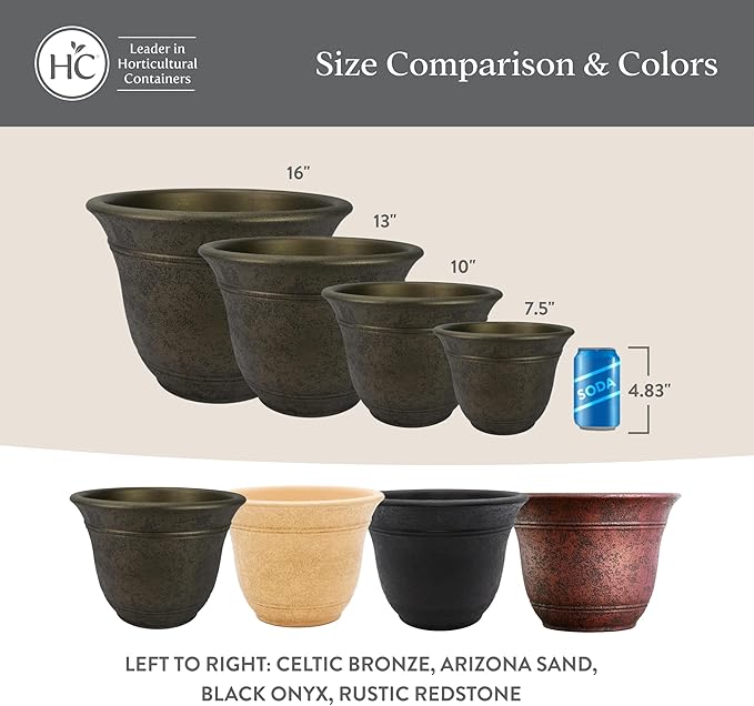 The HC Companies Sierra Round Self-Watering Pot - Lightweight Plastic Planter for Herbs & More - Durable Plant Pots for Indoor Plants & Outdoor Plants (7.5” Rustic Redstone, Pack of 1)