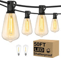 Brightever LED Outdoor String Lights 50FT Patio Lights with 27 Shatterproof ST38 Vintage Edison Bulbs, Outside Hanging Light Waterproof for Porch, Deck, Garden, Backyard, Balcony, 2200K Dimmable