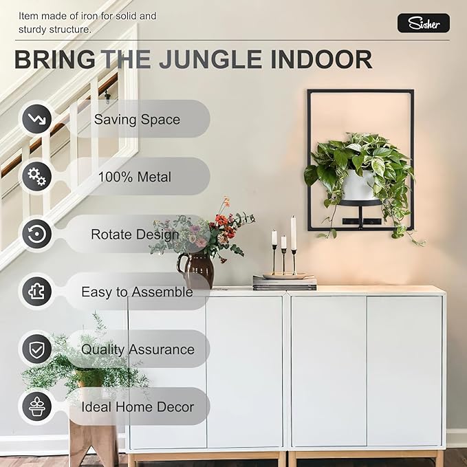 Sisher Plant Stand Indoor Outdoor,Window Plant Shelf Picture Frame Wall Plant Stand Metal Wall Plant Shelf Ease of Assembly Modern Style for Home Decor (Square 2-pack)