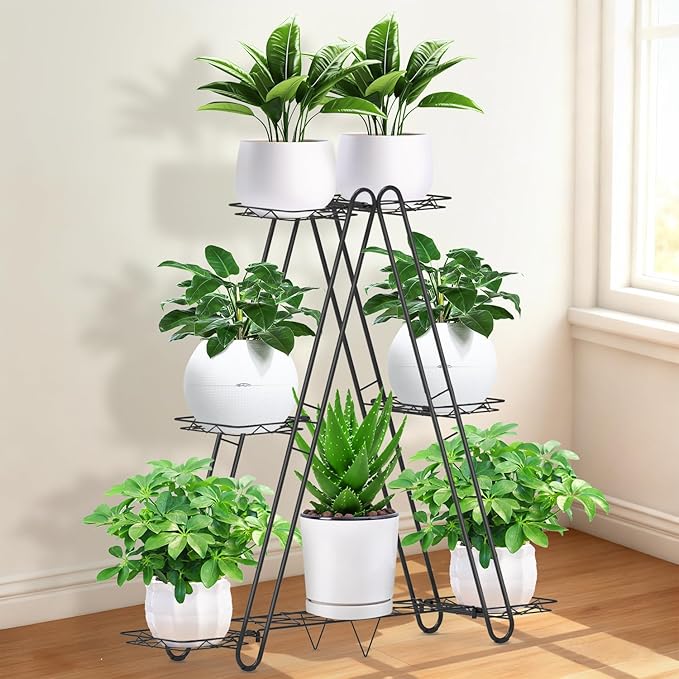 Heavy Duty Metal Plant Stand, Indoor Outdoor Plant Shelf & Rack - 3 Tiers 7 Pots, Plant Holder for Plants/Flowers/Planters, for Living Room Home Corner Patio & Garden