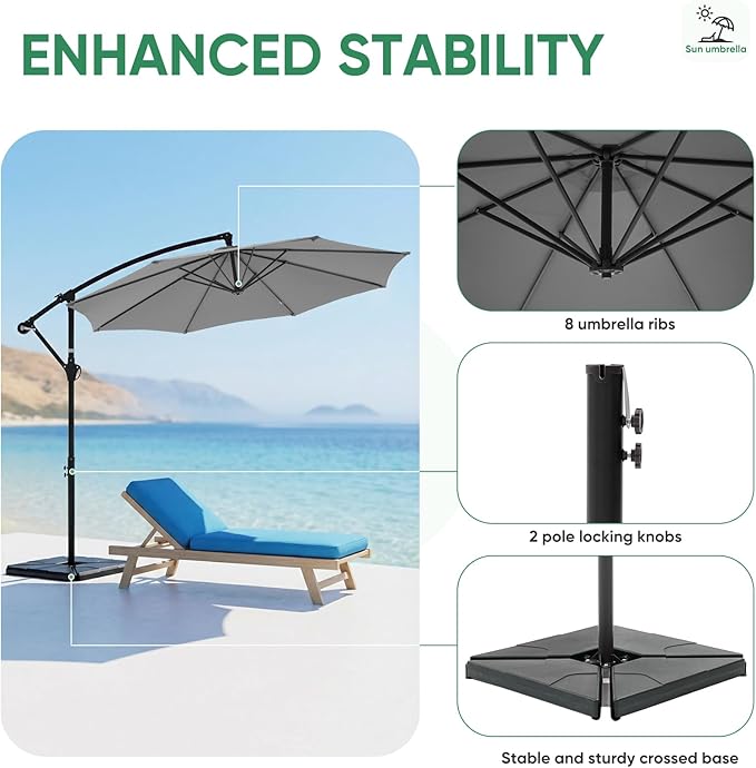 NEWBULIG 10FT Patio Umbrella, Offset Cantilever Outdoor Patio Table Umbrella, UV Protection, Fade Resistant Fabric, Easy Tilt Adjustment for Pool, Deck, Garden, Backyard