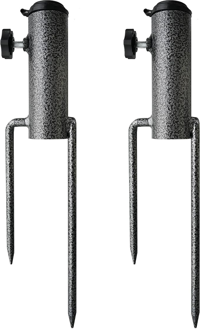AMMSUN Patio Umbrella Steel Anchor Beach Umbrella Heavy Duty Metal Ground Grass Auger Holder Stands Base with Two Forks Ideal for Use in Soil For Flag, Fishing Rod, Outdoor, Park, Lawn