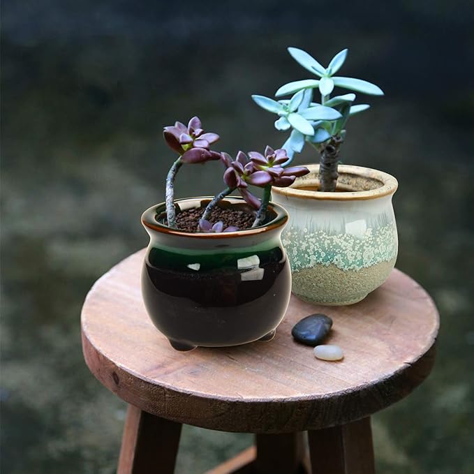 Brajttt 2.1 Inch Succulent Pot with Drainage,Planting/Flower Pots,Small Planter for Mini Plant Ceramic Flowing Glaze Base Serial Set with Holes