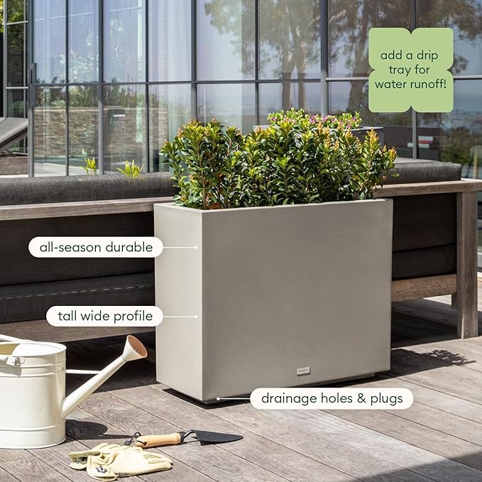 Veradek Block Series Span Plastic Planter - Tall Rectangular Planter for Indoor or Outdoor Patio/Porch, Gray, 24.25 in Height, 12 in Width, 30 in Length
