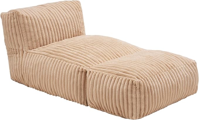 Hobestluk Big Bean Bag Lounger Chairs Large Beanbag Chair for Adults Bean Bag Sofa with Memory Foam Filled for Living Room, Bedroom or Balcony (Stripe Khaki)