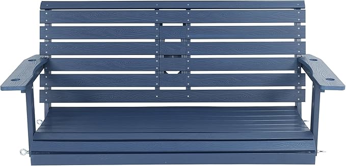 Poly Lumber 2-Seat Porch Swing, HIPS 4.5-Feet Bench Swing with Foldable Cup Holders,18/8 Stainless Steel Hardware, High Backrest and Deep Contoured Seat (Navy Blue, 4.5-feet)