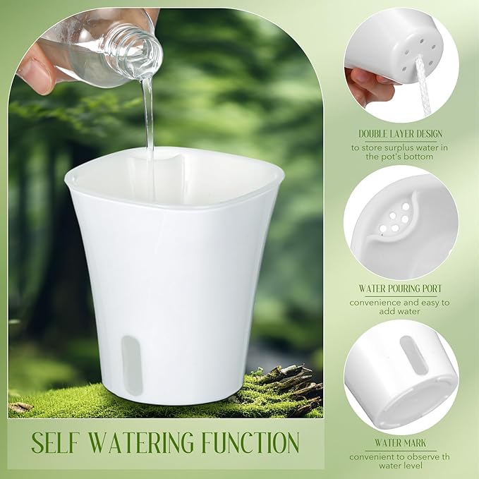 30 Pcs 3 Inch Self Watering Pots Self Watering Planters for Indoor Planters Plastic Garden Flower Pots with Level Indicator Vents for Herbs