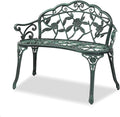 VINGLI 38.5" Patio Park Garden Outdoor Metal Rose Bench, 2-Person Cast Iron Cast Aluminium Frame Antique Finish Chair,Accented Lawn Front Porch Path Yard Decor Deck Furniture (Green, Rose)